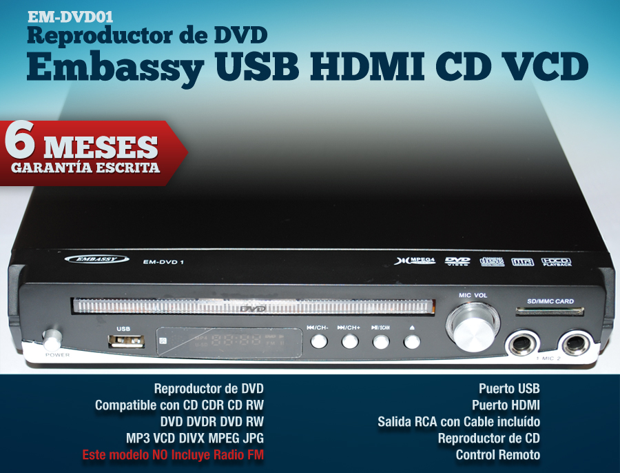 Reproductor de DVD Embassy USB HDMI Ebassy EM
