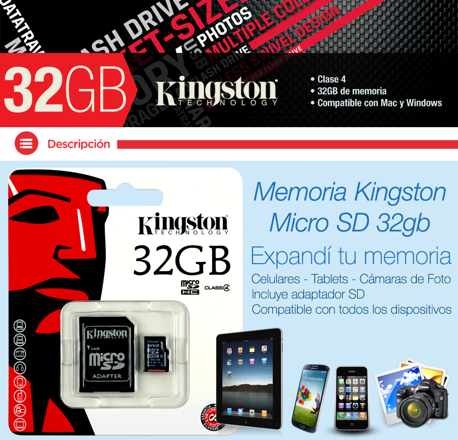 Memoria SD Kingston Clase 4 32GB Con Garantia