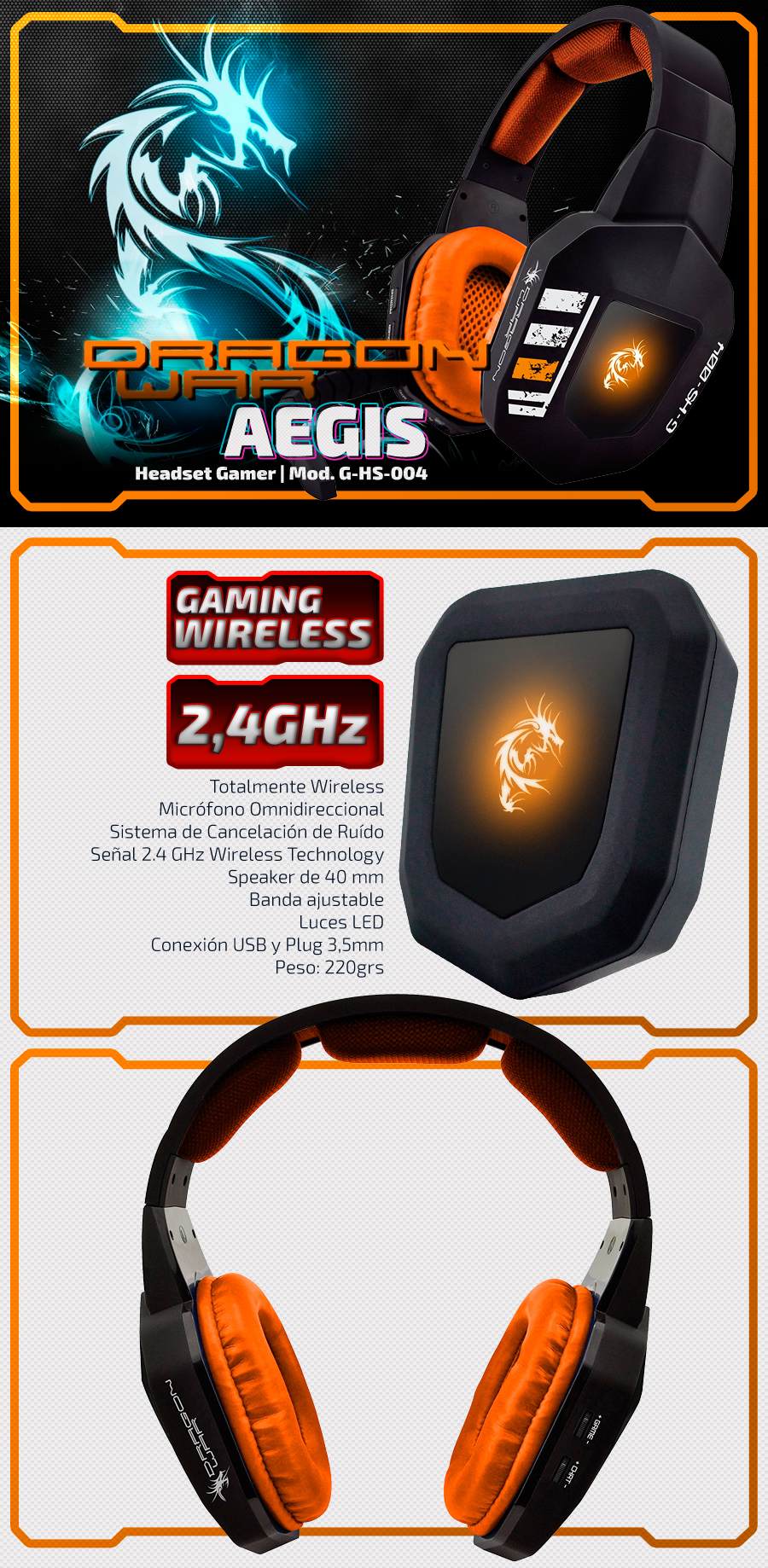 DragonWar Aegis Headset Gamer G-HS-004 Luces LED