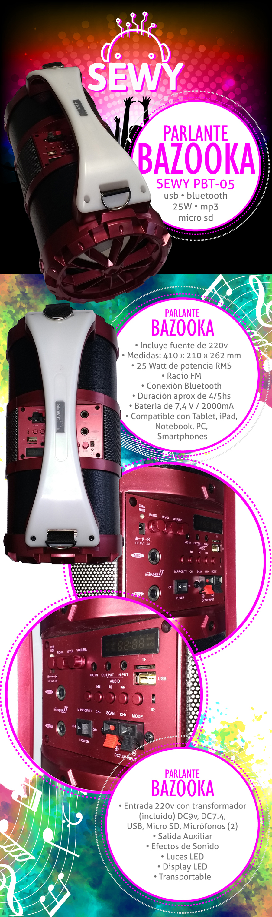 Parlante Bazooka Sewy PBT-05 25W Karaoke