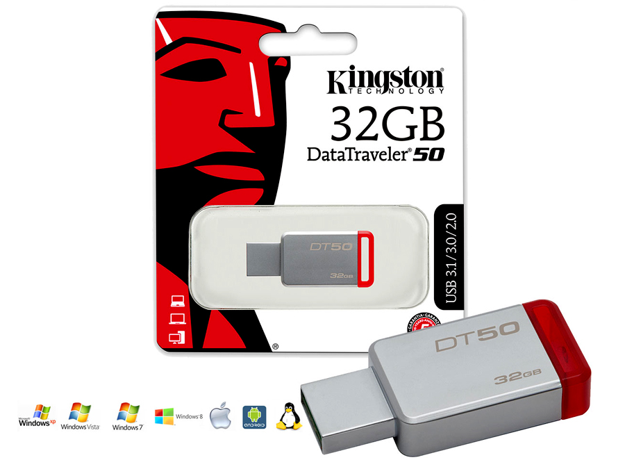 Modelo: DT 50 • Flash Drive USB 3.1 • Compatible con: Mac y PC • 32GB de capacidad • Muy seguro • Facil transferencia de datos